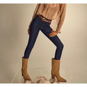 Franco Sarto Sz 8 Jaxon Mid Calf Heeled Boots Tan Suede Western Pointed Toe Sexy